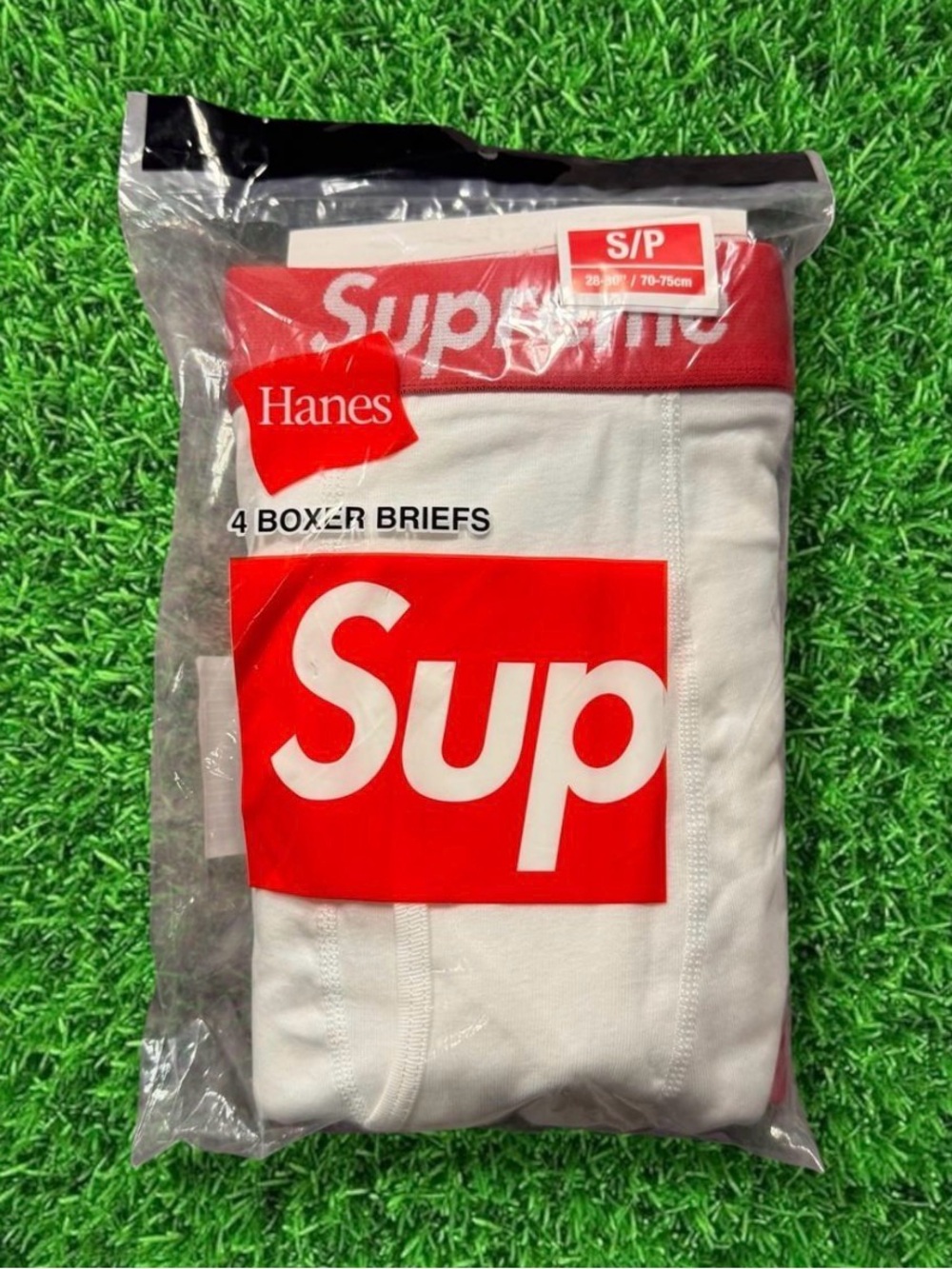 Supreme x Hanes White Boxer Briefs with Red Waistband